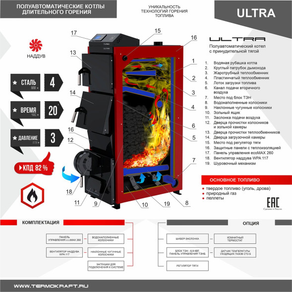 Котел твердотоп полуавтомат ULTRA 45