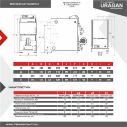 Котел твердотоп полуавтомат URAGAN Prof Turbo 34