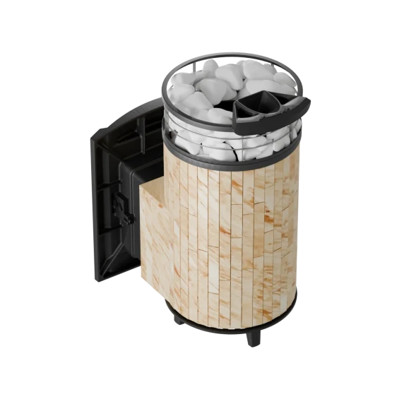 Печь банная «Атмосфера L» Окаменевшее дерево ламель+сетка с тоннелем